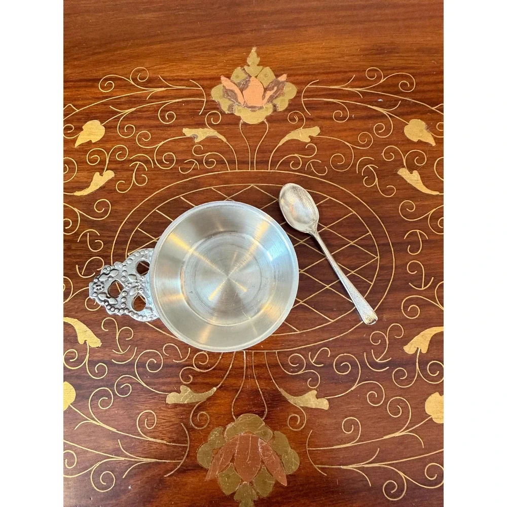 Vintage Woodbury Pewter Salt‎ Cellar with Spoon, 2.25